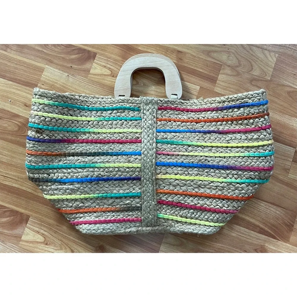 Antik Kraft Tote Purse‎ Women Large Rainbow Boho Beach Hippie Woven Jute